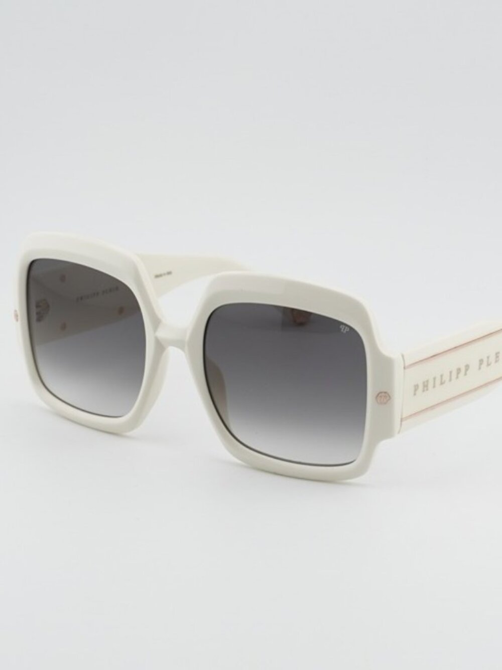 Philipp Plein SPP038M 03GF Sunglasses White Square Frame, Grey Lenses
